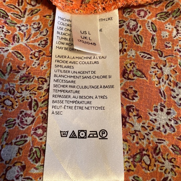 Free People Lela blouse retro inspired floral print orange background - Picture 14 of 16
